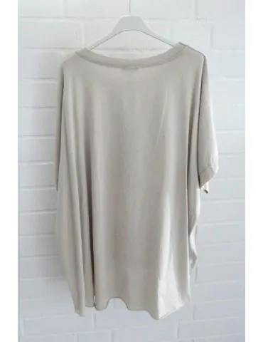 Damen Oversize Shirt Rundhals kurzarm beige uni Ärmelband Baumwolle Onesize 38 - 46 2426 KA