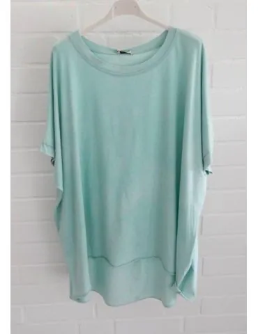 Damen Oversize Shirt Rundhals kurzarm mint grün uni Ärmelband Baumwolle Onesize 38 - 46 2426
