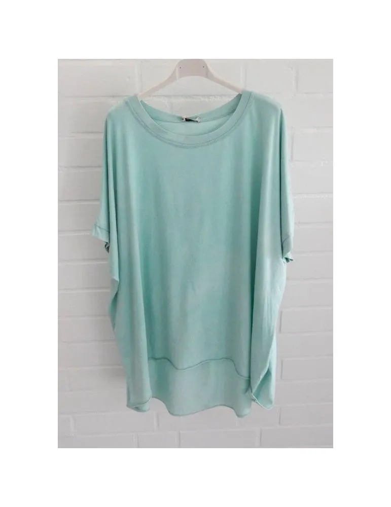 Damen Oversize Shirt Rundhals kurzarm mint grün uni Ärmelband Baumwolle Onesize 38 - 46 2426