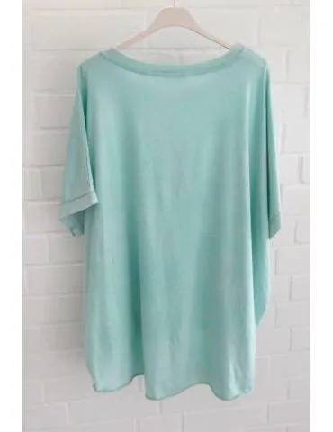 Damen Oversize Shirt Rundhals kurzarm mint grün uni Ärmelband Baumwolle Onesize 38 - 46 2426 KA