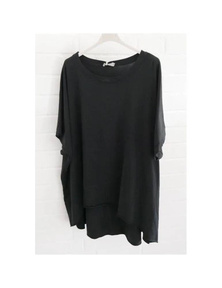 Damen Oversize Shirt Rundhals kurzarm schwarz black uni Ärmelband Baumwolle Onesize 38 - 46 2426