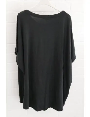 Damen Oversize Shirt Rundhals kurzarm schwarz black uni Ärmelband Baumwolle Onesize 38 - 46 2426 KA