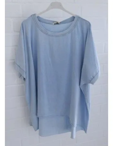 Damen Oversize Shirt Rundhals kurzarm hellblau uni Ärmelband Baumwolle Onesize 38 - 46 2426