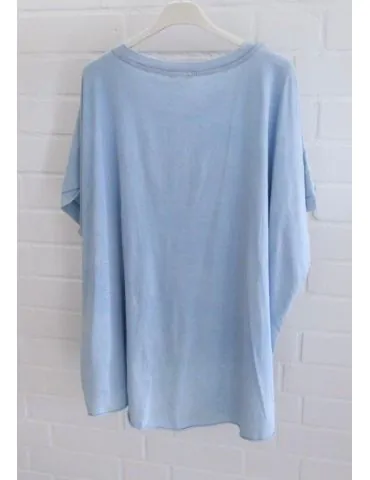Damen Oversize Shirt Rundhals kurzarm hellblau uni Ärmelband Baumwolle Onesize 38 - 46 2426 KA