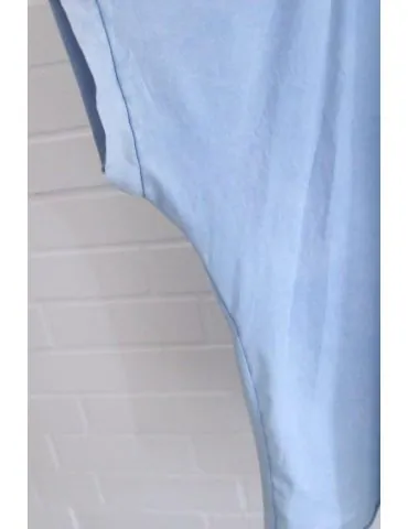 Damen Oversize Shirt Rundhals kurzarm hellblau uni Ärmelband Baumwolle Onesize 38 - 46 2426 KA