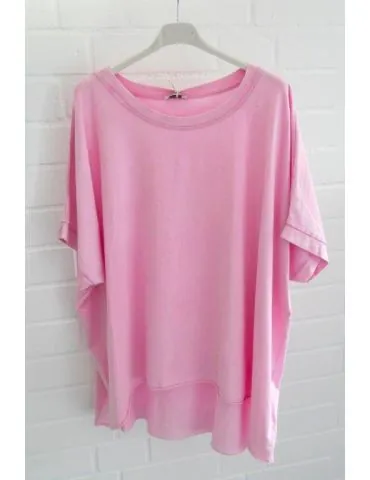 Damen Oversize Shirt Rundhals kurzarm hellpink uni Ärmelband Baumwolle Onesize 38 - 46 2426