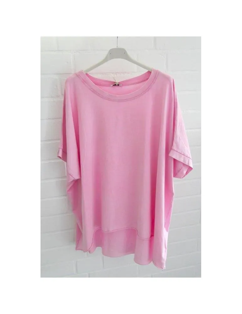 Damen Oversize Shirt Rundhals kurzarm hellpink uni Ärmelband Baumwolle Onesize 38 - 46 2426