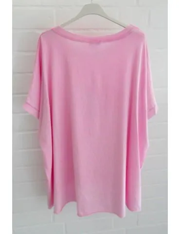 Damen Oversize Shirt Rundhals kurzarm hellpink uni Ärmelband Baumwolle Onesize 38 - 46 2426 KA