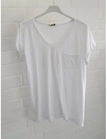 Damen Basic Shirt kurzarm weiß white Brusttasche Baumwolle Onesize 36 - 42 3159