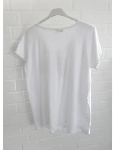 Damen Basic Shirt kurzarm weiß white Brusttasche Baumwolle Onesize 36 - 42 3159