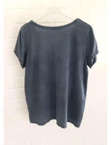 Damen Basic Shirt kurzarm dunkelblau Brusttasche Baumwolle Onesize 36 - 42 3159