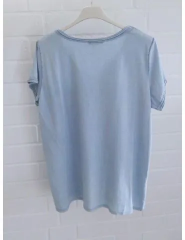 Damen Basic Shirt kurzarm hellblau Brusttasche Baumwolle Onesize 36 - 42 3159