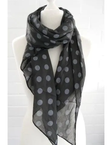 Schal Tuch Loop Made in Italy Seide Baumwolle schwarz grau Punkte S 153