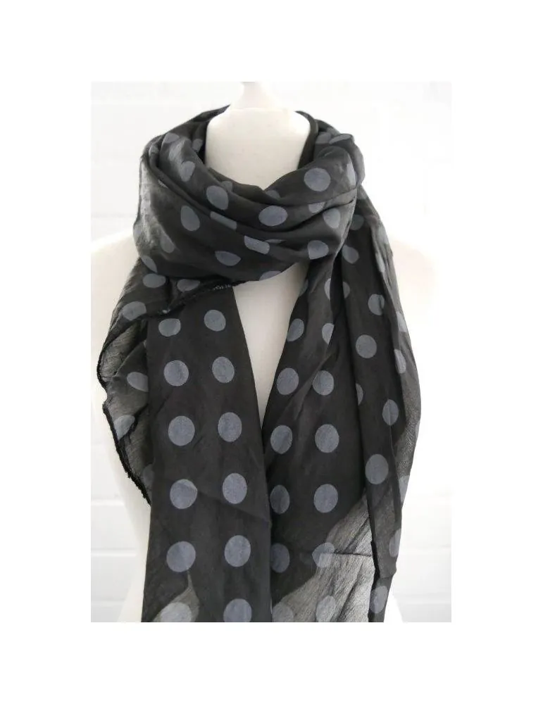 Schal Tuch Loop Made in Italy Seide Baumwolle schwarz grau Punkte S 153