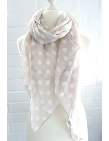Schal Tuch Loop Made in Italy Seide Baumwolle beige weiß Punkte S 153