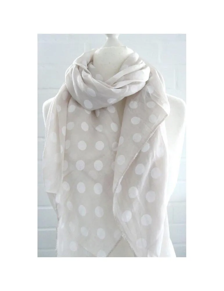 Schal Tuch Loop Made in Italy Seide Baumwolle beige weiß Punkte S 153