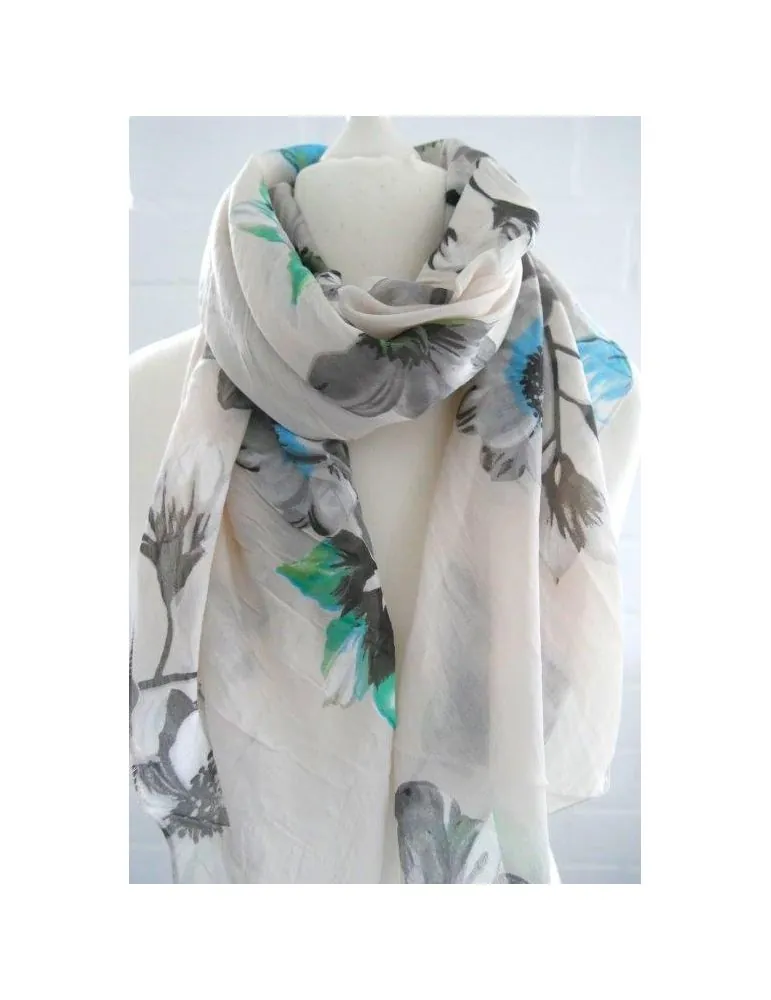 Schal Tuch Loop Made in Italy Seide Baumwolle beige türkis bunt Blumen S 490