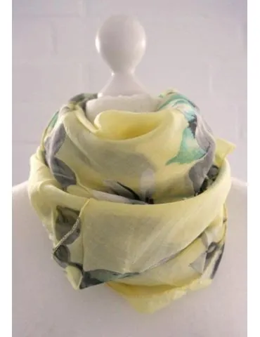 Schal Tuch Loop Seide Baumwolle gelb grün grau bunt Blumen S 490