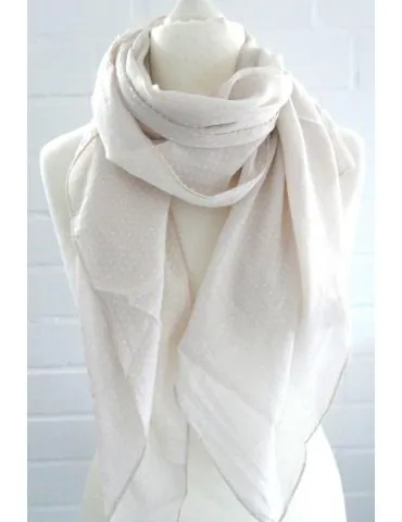 Schal Tuch Loop Made in Italy Seide Baumwolle beige weiß Mini Punkte S 24