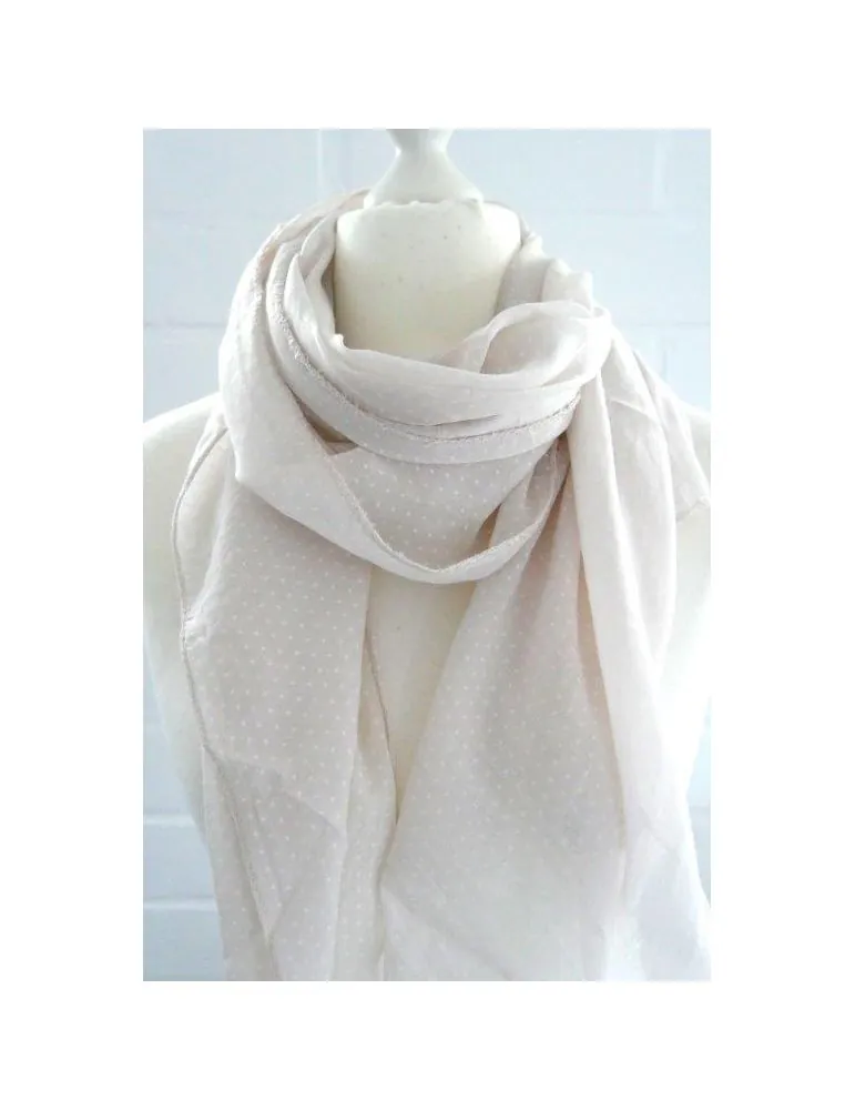 Schal Tuch Loop Made in Italy Seide Baumwolle beige weiß Mini Punkte S 24
