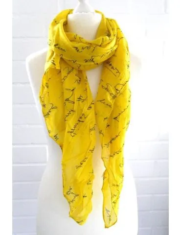 Schal Tuch Loop Made in Italy Seide Baumwolle gelb schwarz Schrift S 162