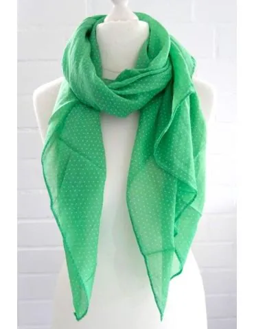 Schal Tuch Loop Made in Italy Seide Baumwolle grün weiß Mini Punkte S 24