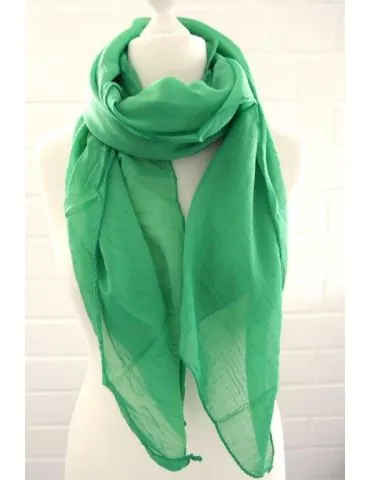 Damen Schal Tuch Loop Seide Baumwolle grasgrün uni S 30