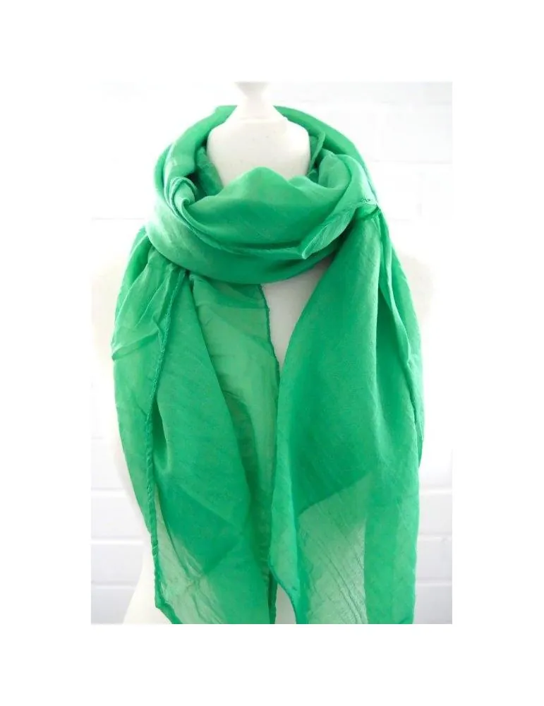 Damen Schal Tuch Loop Seide Baumwolle grasgrün uni S 30