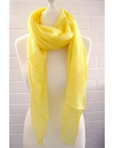 Damen Schal Tuch Loop Seide Baumwolle zitronengelb uni S 30
