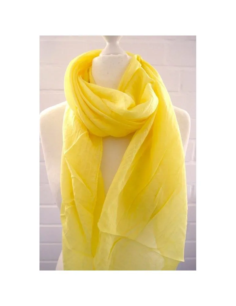 Damen Schal Tuch Loop Seide Baumwolle zitronengelb uni S 30