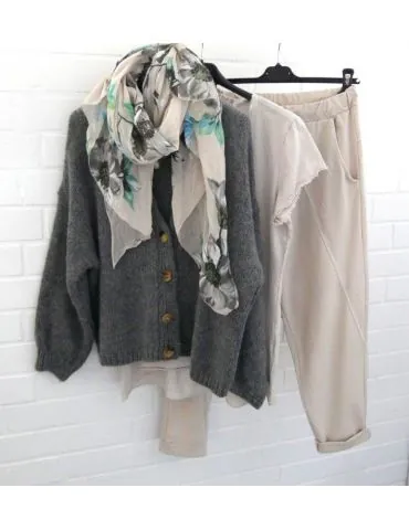 Schal Tuch Loop Seide Baumwolle beige türkis bunt Blumen S 490