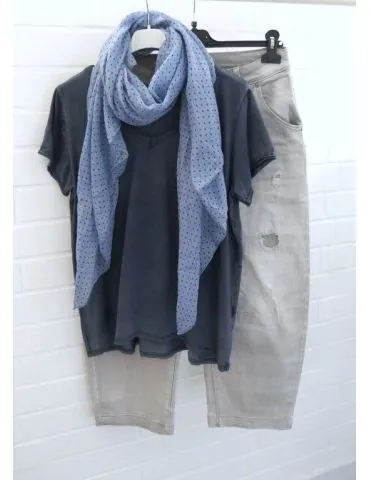 Damen Basic Shirt kurzarm dunkelblau Brusttasche Baumwolle Onesize 36 - 42 3159