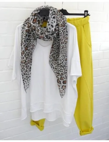 Damen Shirt V-Ausschnitt kurzarm weiß white uni Baumwolle Onesize 38 - 44 2436