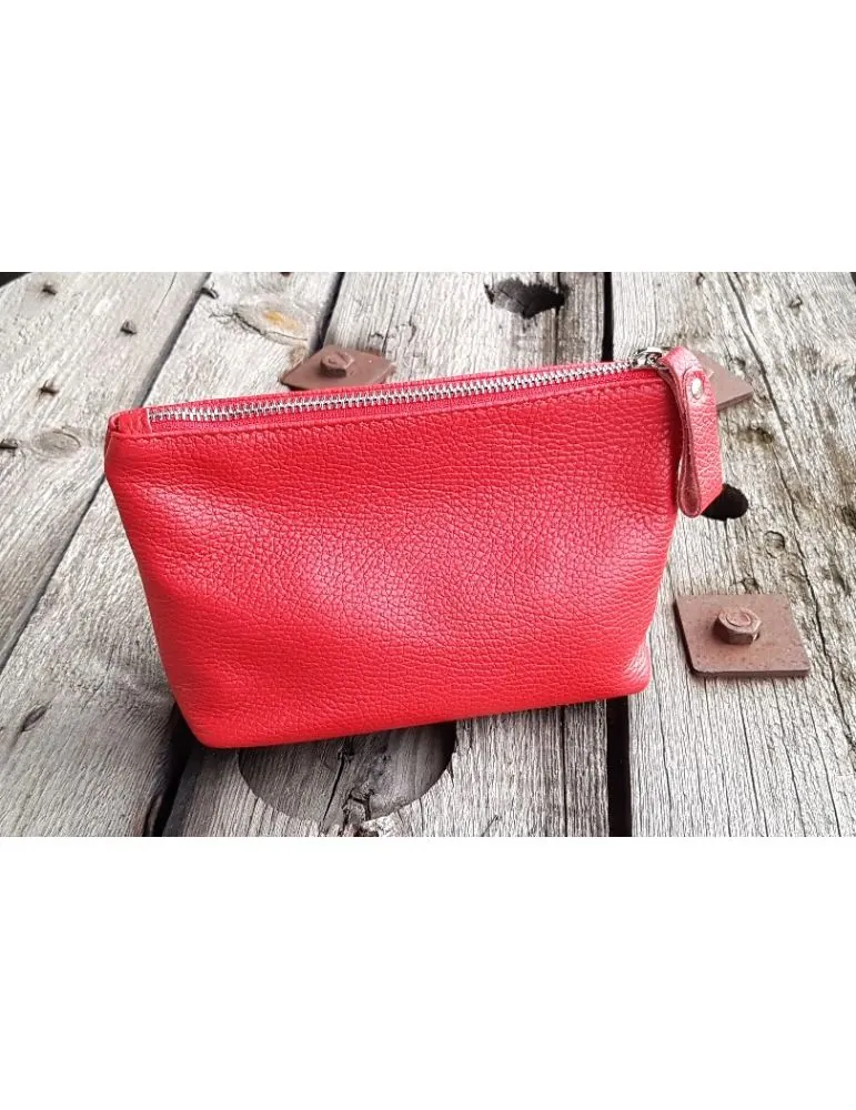 Kosmetiktasche Bag in Bag Clutch eckig rot red echtes Leder GLD027