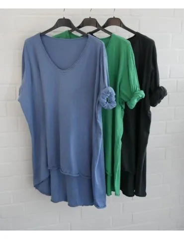 Damen langarm Shirt A-Form V-Ausschnitt uni zitronengelb Baumwolle Onesize 38 - 44 6561 LA