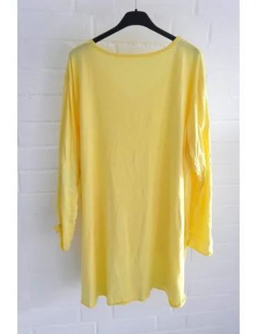 Damen langarm Shirt A-Form V-Ausschnitt uni zitronengelb Baumwolle Onesize 38 - 44 6561 LA