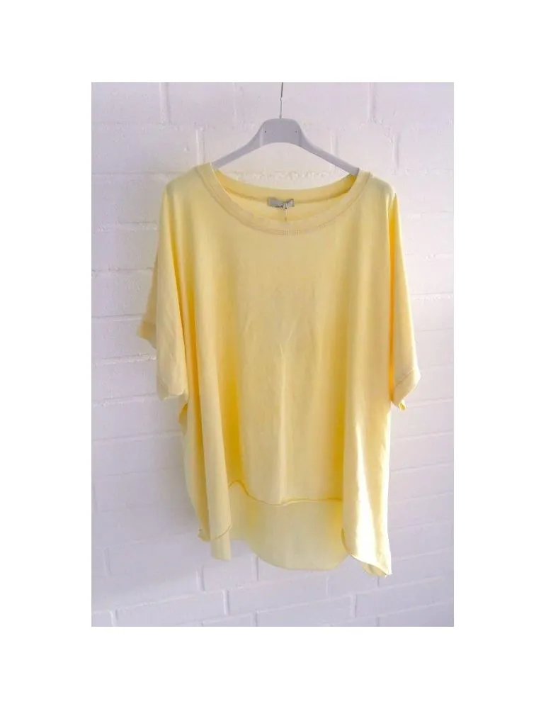 Damen Oversize Shirt Rundhals kurzarm gelb uni Ärmelband Baumwolle Onesize 38 - 46 2426