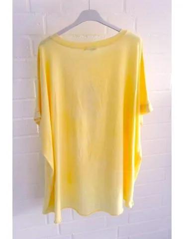 Damen Oversize Shirt Rundhals kurzarm gelb uni Ärmelband Baumwolle Onesize 38 - 46 2426 KA