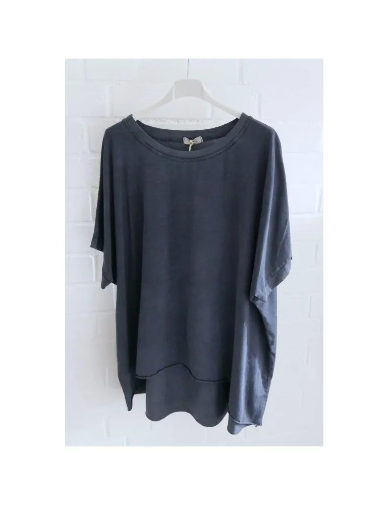Damen Oversize Shirt Rundhals kurzarm dunkelblau verwaschen uni Ärmelband Baumwolle Onesize 38 - 46 2426