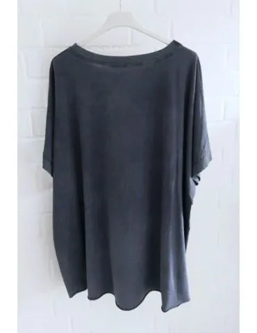 Damen Oversize Shirt Rundhals kurzarm dunkelblau verwaschen uni Ärmelband Baumwolle Onesize 38 - 46 2426 KA