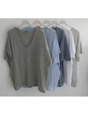 Damen Shirt kurzarm gelb uni Leinen Baumwolle Onesize 38 - 44 5030