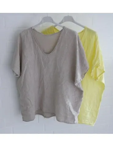 Damen Shirt kurzarm gelb uni Leinen Baumwolle Onesize 38 - 44 5030