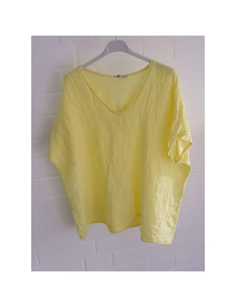 Damen Shirt kurzarm gelb uni Leinen Baumwolle Onesize 38 - 44 5030