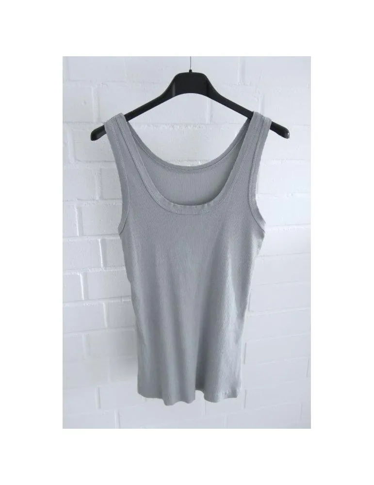 Damen Rippen Top Shirt hellgrau mit Baumwolle offene Stoffkanten Onesize 36 - 42 A1608