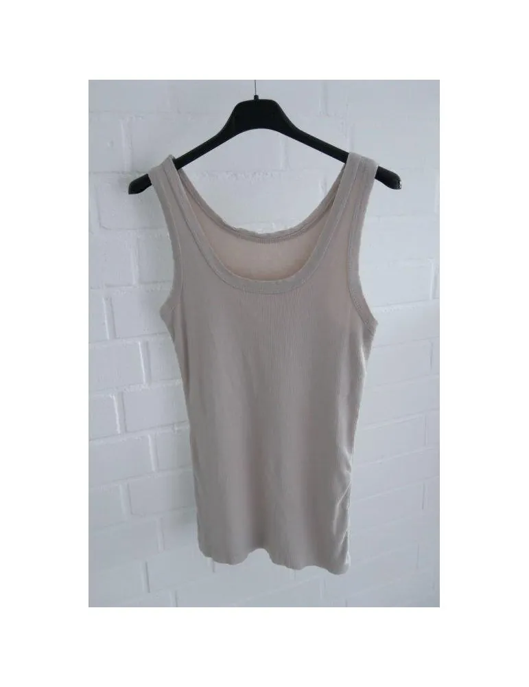 Damen Rippen Top Shirt beige mit Baumwolle offene Stoffkanten Onesize 36 - 42 A1608
