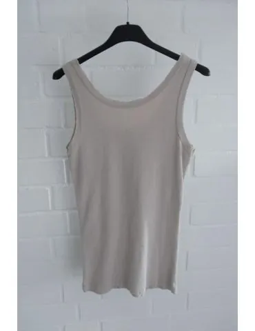 Damen Rippen Top Shirt beige mit Baumwolle offene Stoffkanten Onesize 36 - 42 A1608