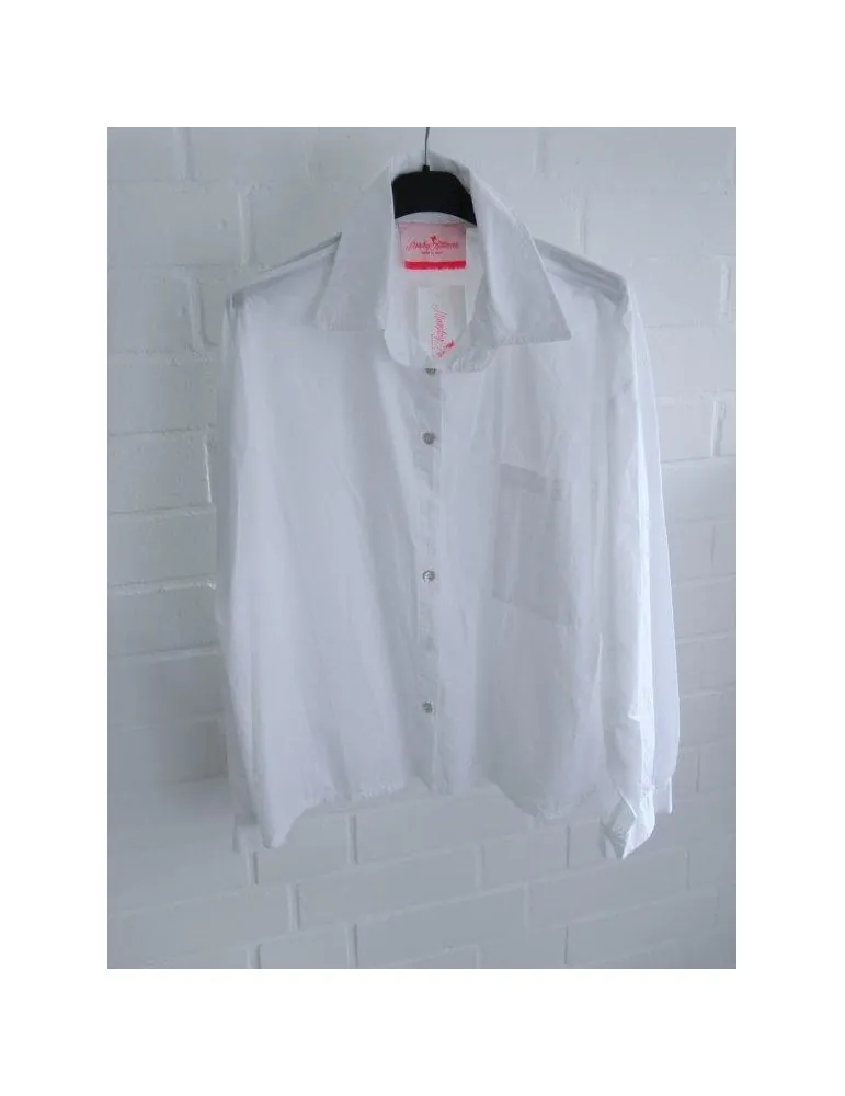 Damen Bluse langarm edel weiß uni Baumwolle kurzer Schnitt Onesize 38 - 42 14012
