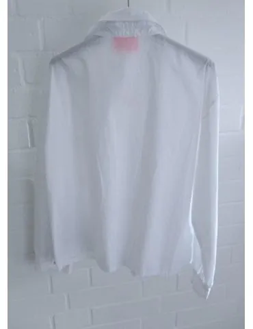 Damen Bluse langarm edel weiß uni Baumwolle kurzer Schnitt Onesize 38 - 42 14012
