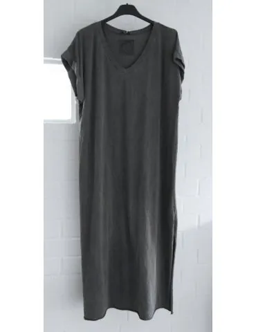 Damen Tunika Kleid ärmellos grau grey uni verwaschen schlicht mit Baumwolle Onesize 38 - 42 2730