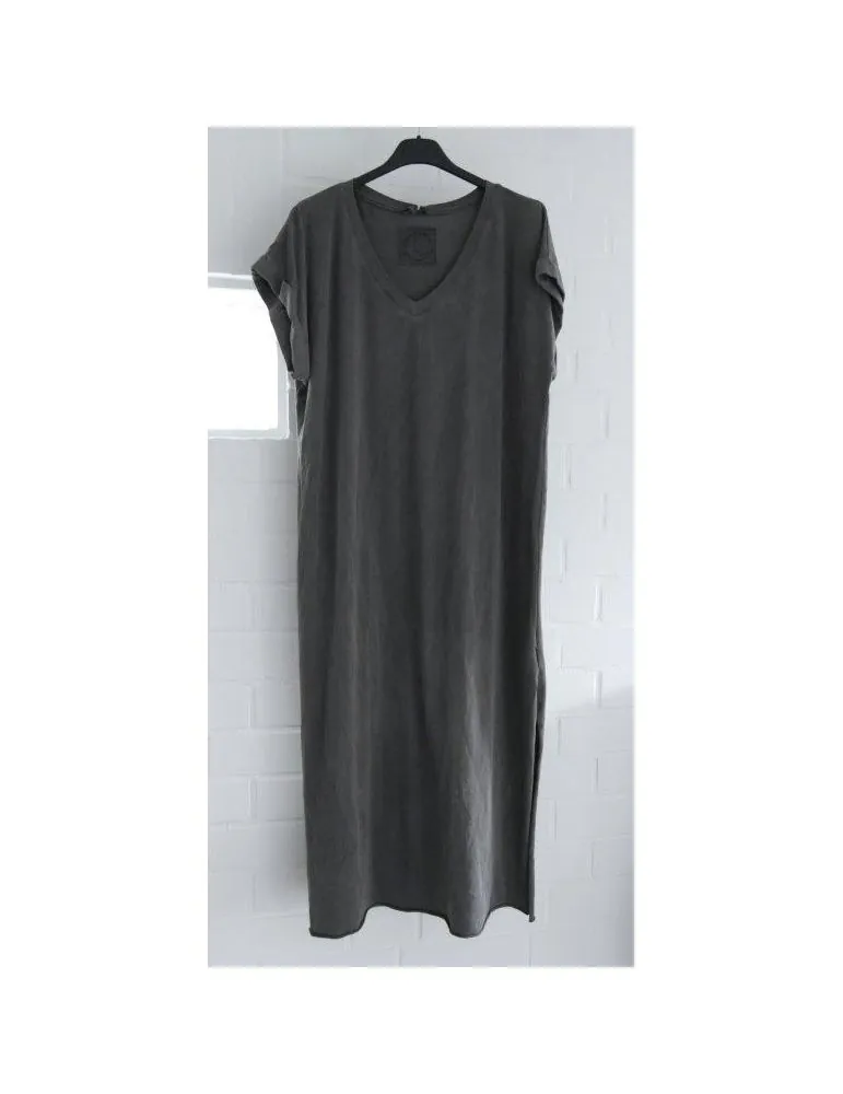 Damen Tunika Kleid ärmellos grau grey uni verwaschen schlicht mit Baumwolle Onesize 38 - 42 2730